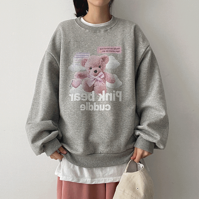 (무료배송/캐주얼/디지털프린팅) 핑크베어기모맨투맨 (3color)